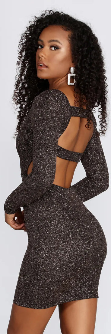 Glitter Gloss Open Back Mini Dress