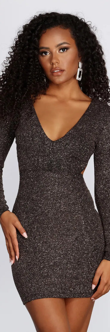 Glitter Gloss Open Back Mini Dress