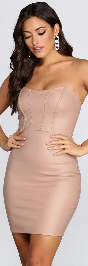 Sleeveless Faux Leather Scoop Mini Dress