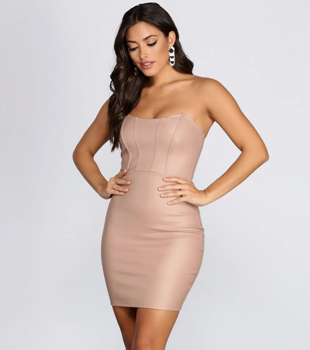 Sleeveless Faux Leather Scoop Mini Dress