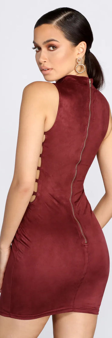 Lattice Sides Suede Mini Dress