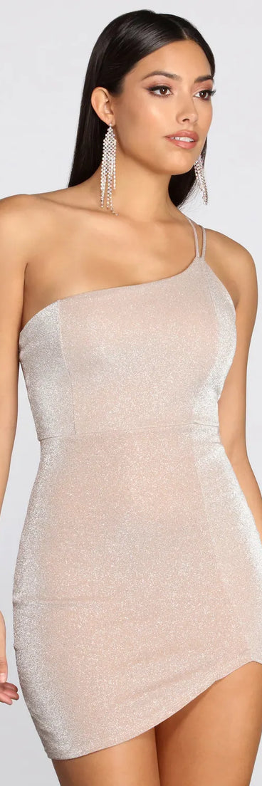 Sparkle Queen Glitter One Shoulder Mini Dress