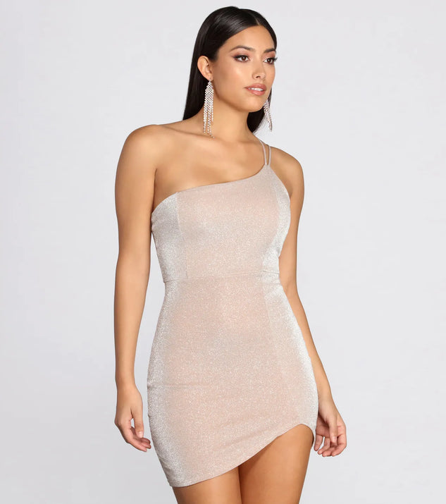 Sparkle Queen Glitter One Shoulder Mini Dress