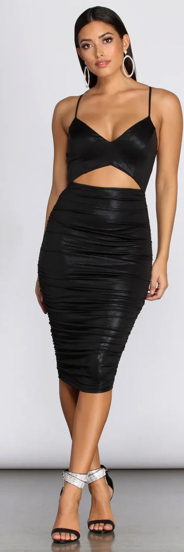 Metallic Muse Ruched Midi Dress