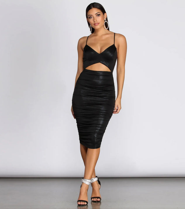 Metallic Muse Ruched Midi Dress
