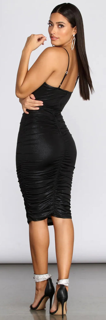 Metallic Muse Ruched Midi Dress