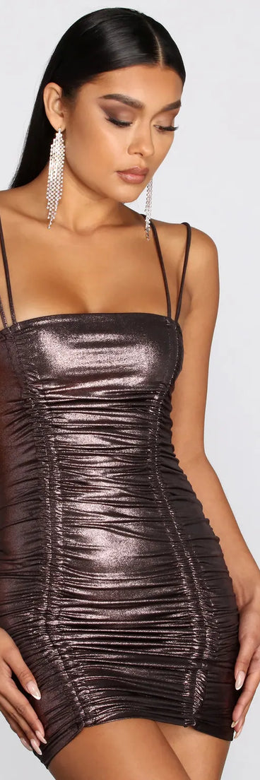 Metallic Magic Ruched Mini Dress
