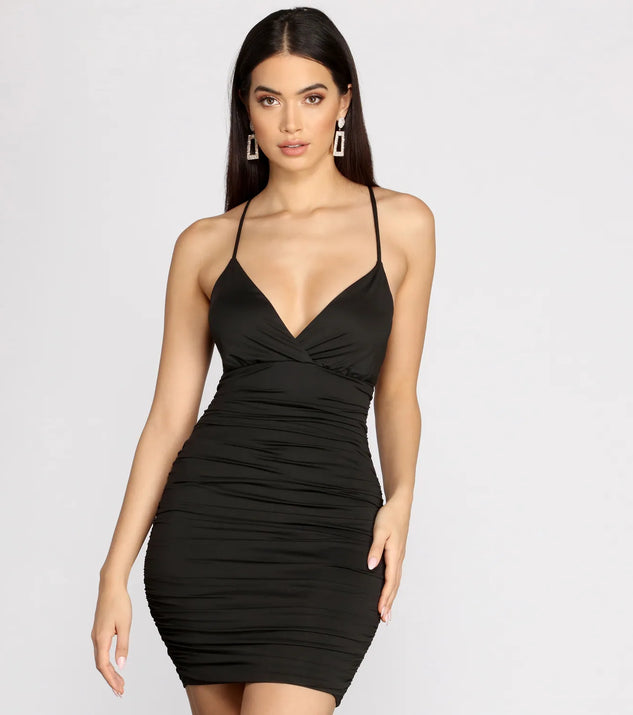Ruching Back Strappy Back Mini Dress
