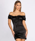 Satin Off Shoulder Mini Dress