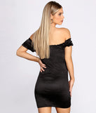 Satin Off Shoulder Mini Dress