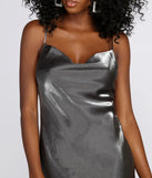 Metallic Cowl Neck Mini Dress