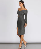Glitter Knit Off Shoulder Midi Dress