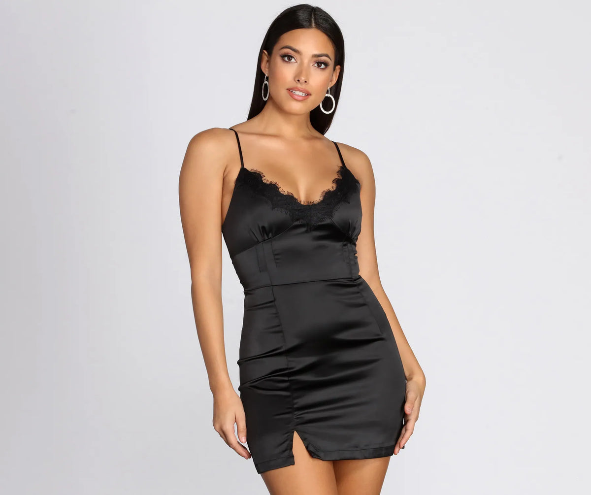 Showstopper Satin And Charming Lace Mini Dress