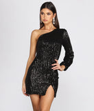 One Sided Sequin One Shoulder Mini Dress