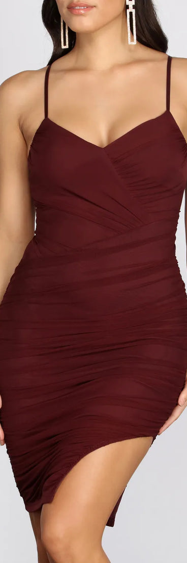 In A Ruche Mesh Midi Dress