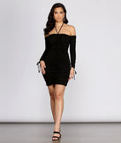 Ruching Into It Off Shoulder Mini Dress