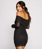 Feel ready for every dance floor moment or feed-worthy reel in the Shimmer Nights Off the Shoulder Glitter Mini Dress, a black homecoming dress designed to own your moment.