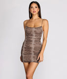 Sassy Snake Ruched Mini Dress