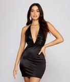 Luxe Satin and Sequin Halter Mini Dress