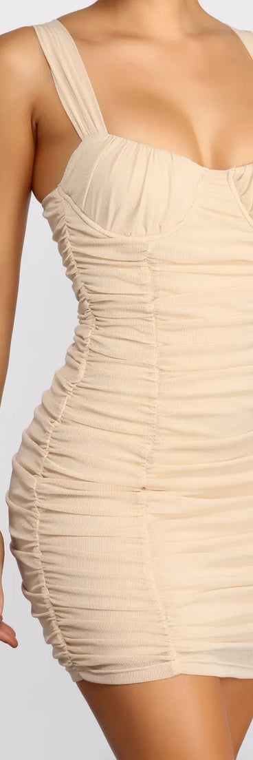 nude mesh ruched dress Junior Plus Size Nude Sheer Mesh Ruched Mini Dress /2-2-2