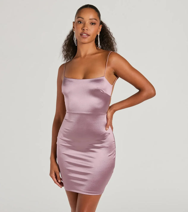 パーティードレス Violet Silk ette Mini Dress Metallic Lilac Party Dress, V-neck Bodycon Dress, Sexy Shiny