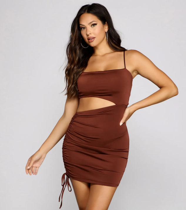 Hard To Get Ruched Cutout Mini Dress