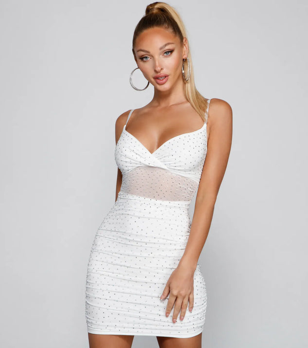 Make It Sparkle Illusion Rhinestone Mini Dress | Windsor