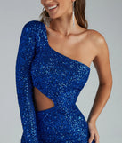 The Sparkle Party Sequin One-Shoulder Mini Dress is a dazzling royal sequin dress, perfect for making a bold entrance at any event, from cocktail parties to formal celebrations.