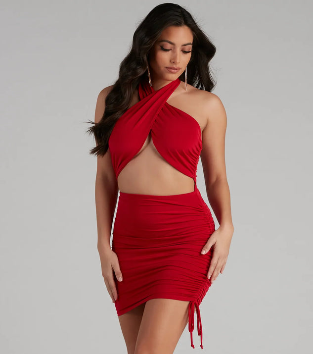 cutting it close ruched mini dress Cutting It Close Ruched Mini Dress  Oshnow