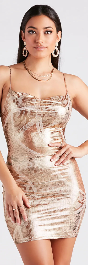 metallic mini dress Bling On The Glamour Geometric Print Metallic Mini Dress