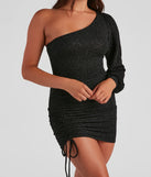 Bring high-impact style to your nightlife in the Evening Of Sparkle Balloon Sleeve Ruche Mini Dress, a bold black club dress made for dancing, parties, and unforgettable nights.