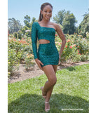 Revamp your 2025 wardrobe with this chic addition, the Sparkle Party Sequin One-Shoulder Mini Dress in hunter green, perfect for elevating your style in the new year.
