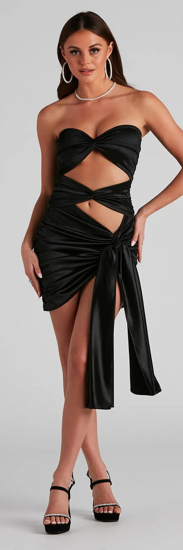 Silky Stunner Mini Dress With Sash