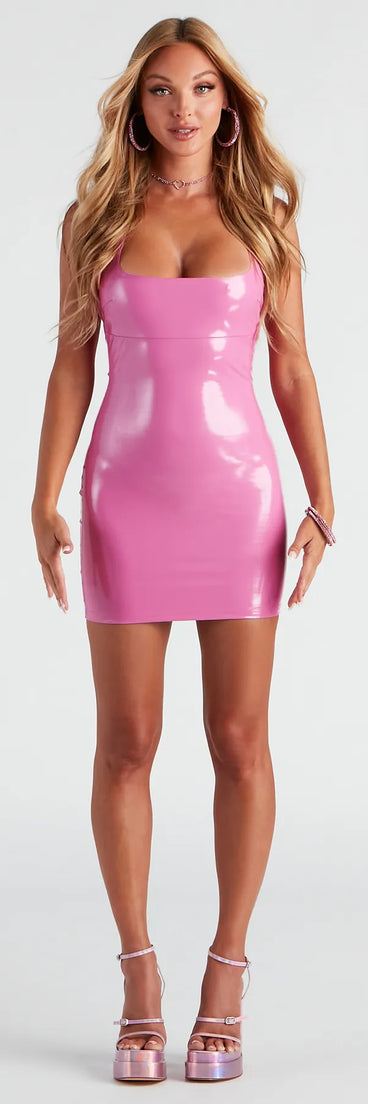 Beauty Doll Halter Faux Leather Mini Dress