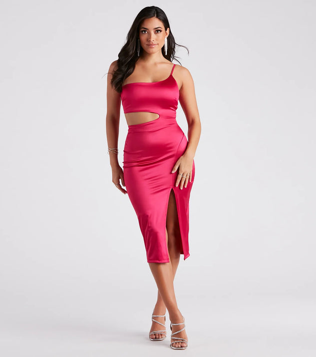Make The List Satin Slit Midi Dress Windsor