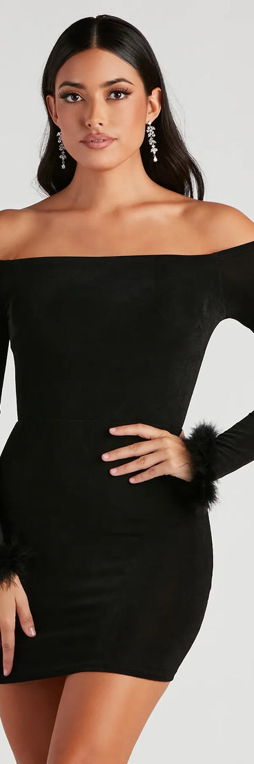 Feeling Chic Feather Trim Mini Dress