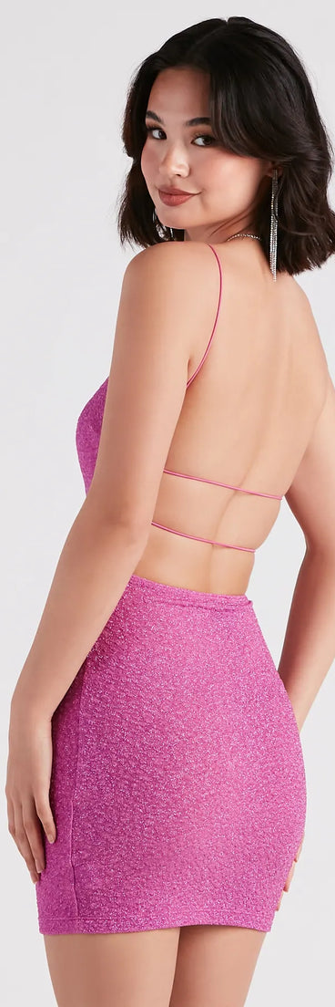 Glow Up Glitter Strappy Back Mini Dress