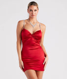Iconic Night Satin Rhinestone Strap Dress