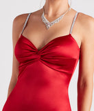 Iconic Night Satin Rhinestone Strap Dress
