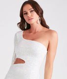 Revamp your 2025 wardrobe with this chic addition, the Sparkle Party Sequin One-Shoulder Mini Dress in white, perfect for elevating your style in the new year.