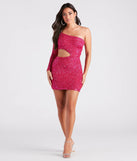 The Sparkle Party Sequin One-Shoulder Mini Dress is a dazzling pink sequin dress, perfect for making a bold entrance at any event, from cocktail parties to formal celebrations.