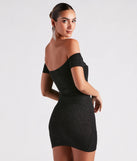 Flaunt your silhouette in the tight Radiant Glitter Off-The-Shoulder Dress in black, a bodycon dress that empowers your look with bold style and effortless edge.