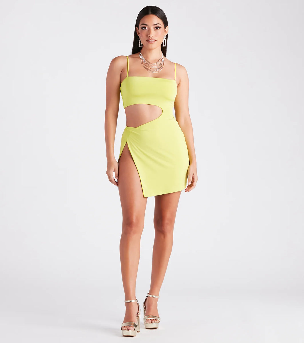 The Minimal Satin Charming High Slit Mini Dress