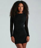 Step Up The Shine Studded Rhinestone Mini Dress, a trendy black mini dress featuring modern details and a fresh seasonal hue, perfect for creating chic 2025 looks.