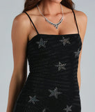 Revamp your 2025 wardrobe with this chic addition, the Star Tonight Rhinestone Mesh Mini Dress in black, perfect for elevating your style in the new year.