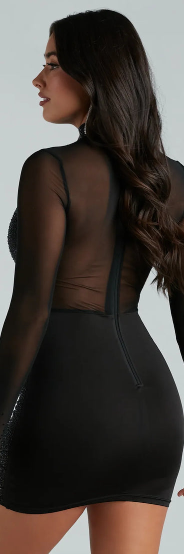 Showstopping Glamour Rhinestone Sheer Mini Dress