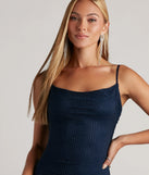 Make a bold statement in the The Catch Rhinestone Fishnet Mini Dress in navy blue, the perfect spring dress for weddings, cocktail hours, nights out, and/or seasonal celebrations.
