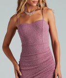 The Forever Perfect Glitter Rhinestone Party Dress in lavender combines chic design and festive charm, offering a cocktail dress perfect for cocktail parties, work events, and seasonal soirées.