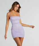 Flaunt your silhouette in the tight Time To Shimmer Glitter Strappy Back Mini Dress in lavender, a bodycon dress that empowers your look with bold style and effortless edge.