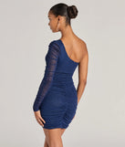 Flaunt your silhouette in the tight Sparkly Arrival One Shoulder Glitter Mini Dress in navy blue, a bodycon dress that empowers your look with bold style and effortless edge.